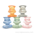 Hand pressed small glass taper candle holder with ribbed